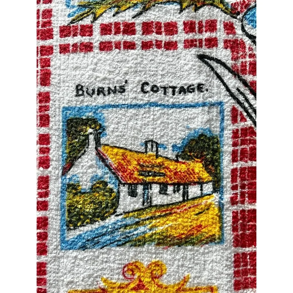 Vintage Scottish Souvenir Tea Towel With Lion Rampant Design & Bonnie Scotland